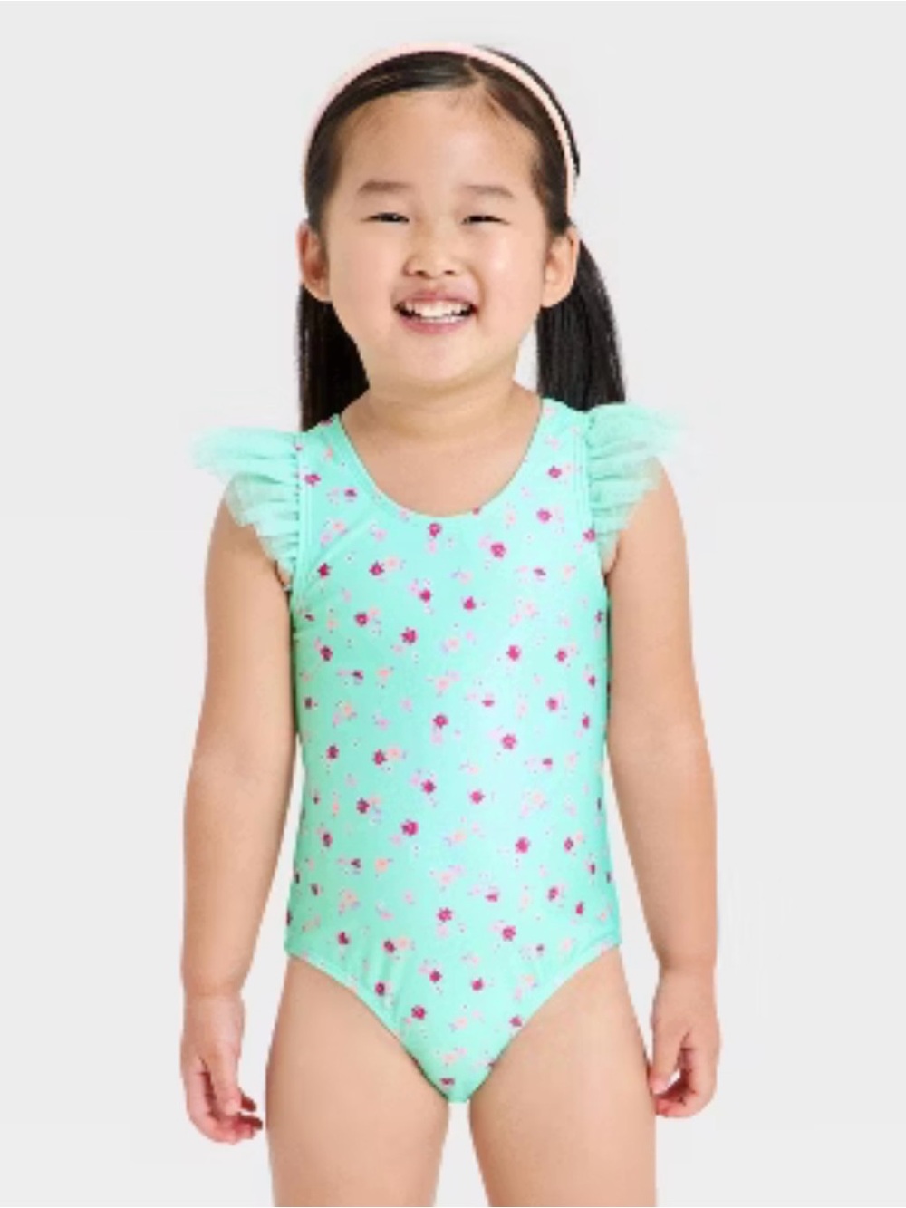 Buy 1 get 1 50% off Cat & Jack Mint Green Floral Ruffle-Sleeve One-Piece